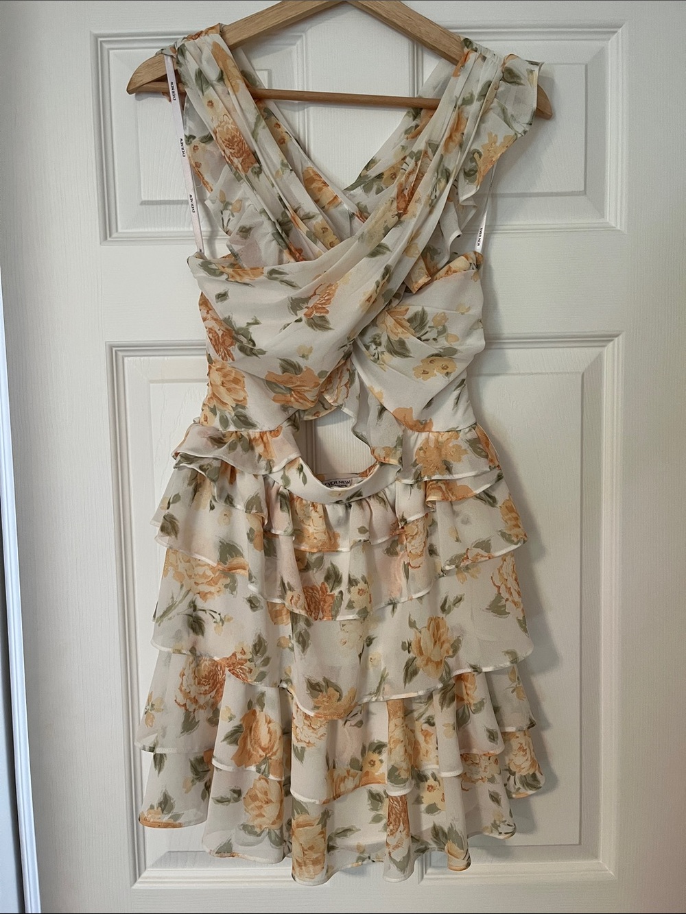 Floral Ruffled Tiered Dress in Cream and Peach - Picture 2 of 4
